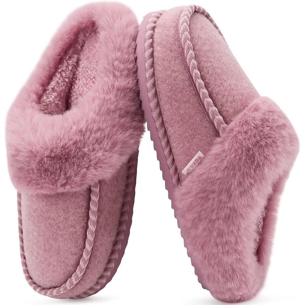 Women's Light Pink Memory Foam House Slippers Cozy Fluff Winter Essential Shoes